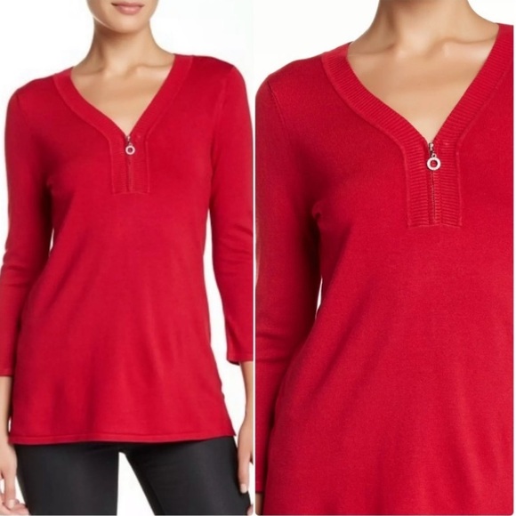 Cable & Gauge Kelly/Emerald Green Sweater with Quarter Zip Detail in Large - Picture 2 of 16